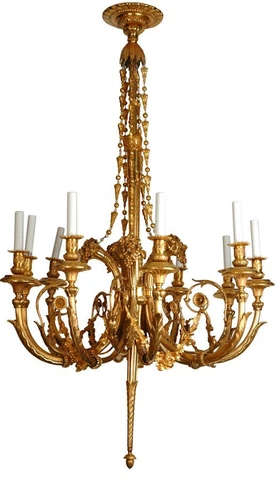 Louis XVI Gilt Bronze Chandelier After Pierre Gouthiere Cover