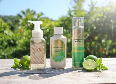 Bath & Body Works Coconut Lime Verbena 3 piezas tamaño completo - niebla, crema y jabón de manos Foto 1 de 2