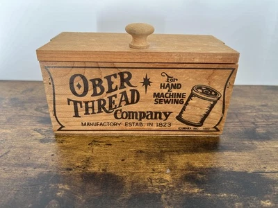 Vintage 1980 Ober Thread Company Wooden Box Sewing Storage Organizer Spool Decor - Image 1 of 4