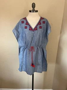 J. Crew chambray embroidered beach cover-up or tunic Size XXXS Boho Linen Cotton - Picture 1 of 8
