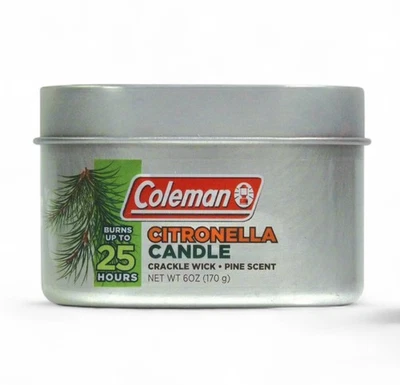 Coleman Pine Scented Citronella Candle with Wooden Crackle Wick - 6 oz Tin *NEW* - Image 1 of 3