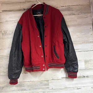 Vintage Rennoc Men's Red/Black Leather and Wool Varsity Jacket Sz X Large - Picture 1 of 8