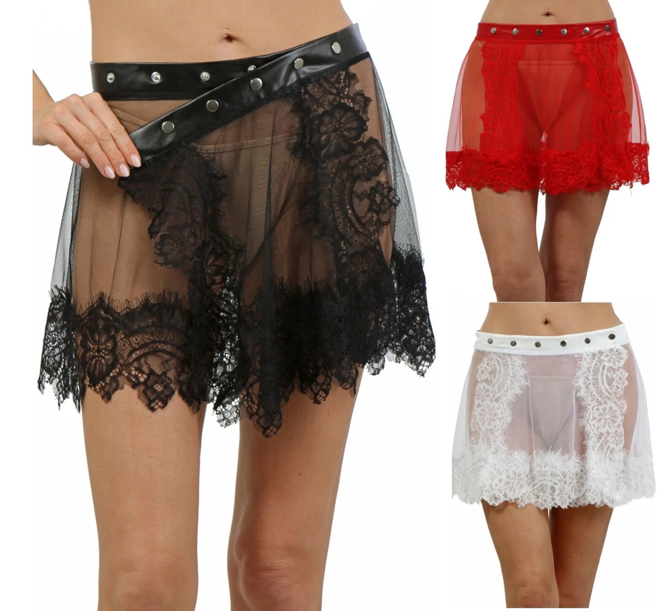 Rock Damen Minirock High Waist Rock Cover-Up Spitze transparent  Milax-Fashion - Bild 1 von 1