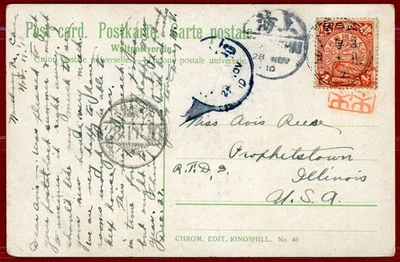 China 1910, 4c Dragón Enrollable Solo en Postal, Nanchangku a EE. UU. Foto 1 de 2