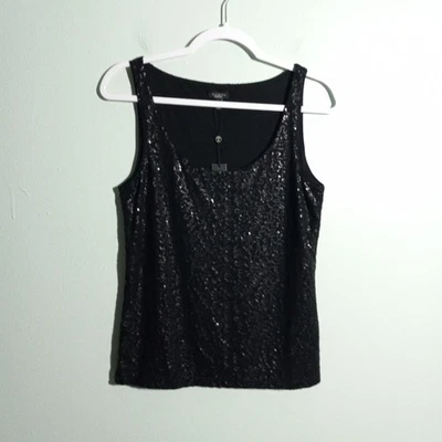 Talbots 背心上衣,尺寸 S,全新! 黑色亮片弹力针织鸡尾酒会 — 第 1/4 张图片