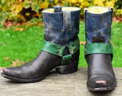 Old Gringo Yipee Ki Yay 8 B Cuero Punta Cuadrada Arnés Motociclista Vaquera Botas Foto 1 de 4