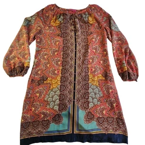 Robert Graham 100% Silk Sheath Tunic Dress Multicolor Paisley Boho Womens 14 - Picture 1 of 10