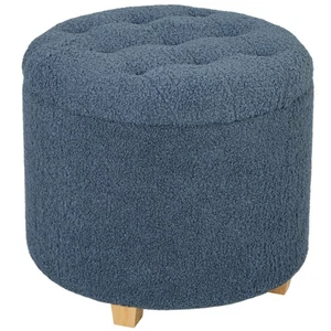 HOMCOM 45cm Round Ottoman with Storage, Lid, Cashmere Footstool, Blue - Picture 1 of 11