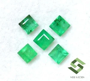 4x4 mm Natural Emerald Square Cut Lot 05 Pcs 1.98 CTS Calibrated Loose Gemstones - Picture 1 of 7