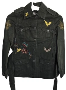 True Meaning Women's Jacket, Cargo Military Army Blazer, Green Embroidered - Picture 1 of 15