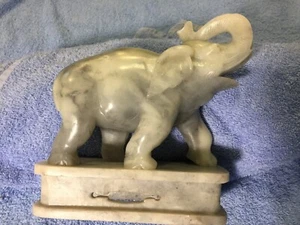 Vintage Carved Heavy Soapstone Elephant Sculpture Figurine 6 3/4" Tall on Stand - Picture 1 of 8