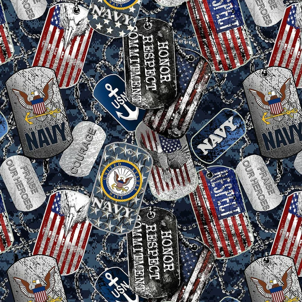 Fabric with Military US United States Navy Dog Tags 1.3 Yards Cotton by Sykel