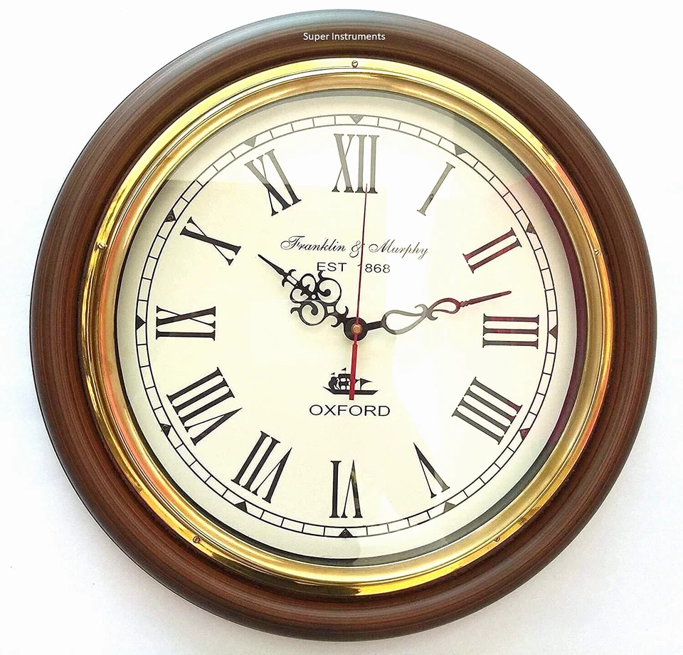 16" Wooden Franklin & Murphy Oxford Roman Wall Clock Home Décor Christmas Gifts - Image 1 of 4
