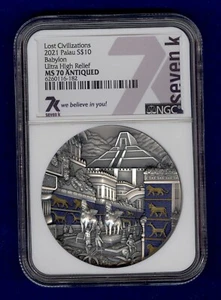 2021 2 oz Palau $10 Lost Civilizations Babylon Ultra High Relief Coin NGC MS70  - Picture 1 of 4