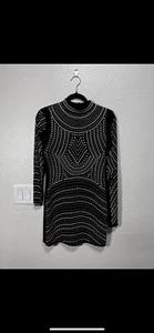 Windsor Sequin Embellished Pearl Long Sleeve Black Knit Bodycon Mini Dress M - Picture 1 of 11