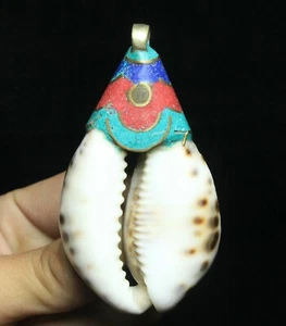 8CM Collectionner vieux incrustation en bronze Shell Exorcisme Amulet Pendentif - Imagen 1 de 5