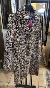 Vintage Chic 3 Sisters Animal Leopard Print Brown / Pink Fitted Pea Coat (M) - Picture 1 of 10