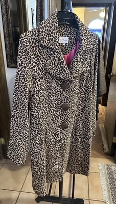 Abrigo Vintage Chic 3 Hermanas Animal Estampado Leopardo Marrón/Rosa Ajustado Guisante (M) Foto 1 de 4