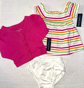 FADED GLORY 3 piece set white/pink/green/orange stripes size NEWBORN - Picture 1 of 1