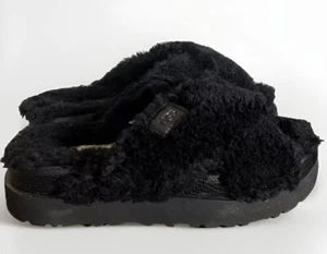UGG FUZZ SUGAR CROSS SLIDE WOOL/ FAUX FUR/ BLACK SLIPPER SIZE 6 1120860/ NEW - Bild 1 von 15
