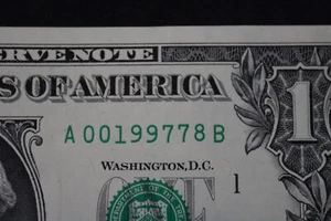 [JULY 8, 1997] ONE DOLLAR FANCY BIRTHDAY NOTE  SN A 00199778 B - Picture 1 of 3