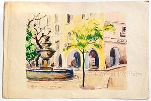 GRASSE, AQUARELLE originale signée L. MILLET, ART XXe, vintage Watercolor - Imagen 1 de 1