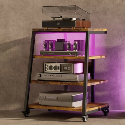 HiFi Rack Regal mit LED Rädern Audio-Medienständer Schallplattenspieler Ständer - Bild 1 von 4