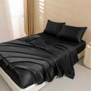 Satin Bed Sheets Queen Size Sheets Set Silky Bedding Deep Pocket Fitted Sheets - Picture 1 of 35
