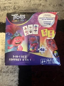 Dreamworks Trolls World Tour 3-In-1 Set Puzzle Matching Game NEW BOX DAMAGED - Picture 1 of 4