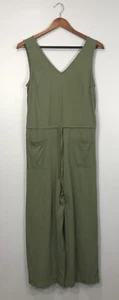 Old Navy Jumpsuit Women's XS Green Jumper Sleeveless Wide Leg Cropped Tie Pocket - Picture 1 of 13