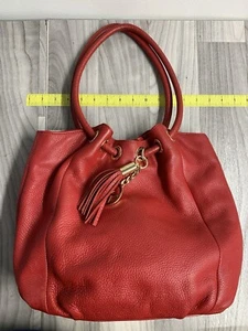 Michael Kors Red Leather Cinch Purse Handbag With Gold Accents - Picture 1 of 6