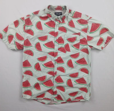 Camisa de sandía con botones Alpha Beta para hombre estilo hawaiano talla pequeña  Foto 1 de 4