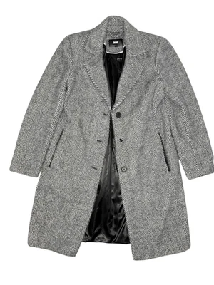 Abrigo mediano para mujer DKNY blanco y negro espiga mezcla de nailon suave NUEVO leer Foto 1 de 4