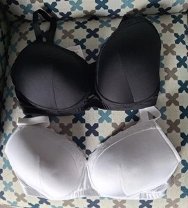 M&S 40E Post Surgery Full Cup Bra x 2 Black + White Lace Edge BNWT RRP £20 - Picture 1 of 20