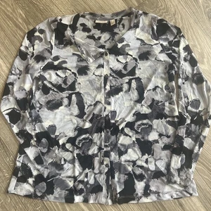 LOGO Layers by Lori Goldstein Watercolor Printed Mesh Cardigan A474584 L Black - Picture 1 of 6