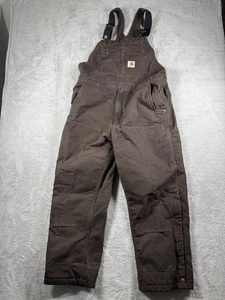 Carhartt Overalls Mens Large Short Brown Duck Canvas Double Knee Insulated Work - Picture 1 of 20