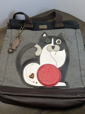 Chala Cat Design Tote Bag With Yarn Ball Applique & Keychain - Image 1 of 4