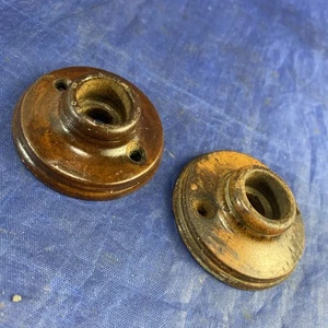 Wood Door Knob Back Plate Pair 2” Diameter Round Escutcheon Vintage Antique - Picture 1 of 15