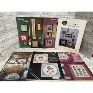 Cross Stitch Pattern Leaflet Book Lot Of 7 Mixed Themes Country Strawberries - Picture 1 of 9