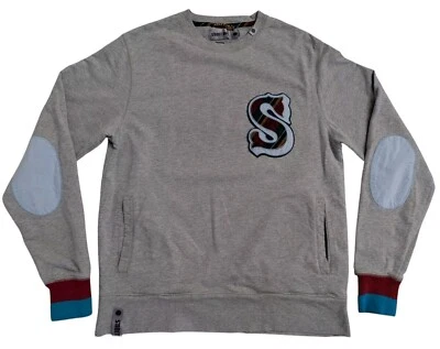 Sabit NYC Letra Parche Logo Codo Parche Gris Crew Sudadera Para Hombres Mediana Grande  Foto 1 de 4