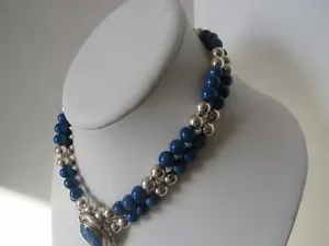 Jon McCray IHMSS Navajo Sterlingsilber Lapis Doppelstrang Halskette wunderschön - Bild 1 von 12