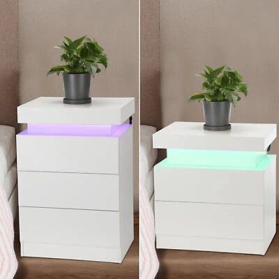 Nachttisch RGB LED Beistellkommode mit 2/3 Schubladen Nachtschrank-Weiß Modern - Bild 1 von 4