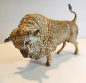 Gold Bison American Buffalo Western Decor Gilt Copper Statue Sculpture Figure - Picture 1 of 8