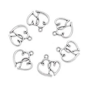 20 x Antique Silver Nickel Free Tibetan Style Heart to Heart Pendants 20x19x2mm - Picture 1 of 8
