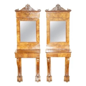 PAIR OF FULLY RESTORED ANTIQUE CIRCA 1815 REGENCY WALNUT CONSOLE TABLES & MIRROR - Picture 1 of 23