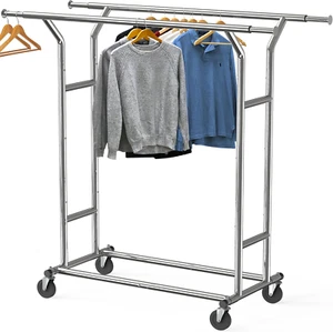 Heavy Duty Double Rail Clothing Garment Rack, Chrome - Picture 1 of 6
