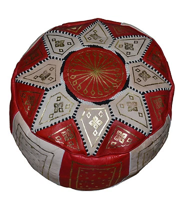 Pouf Moroccan Hassock Pooff Leather Genuine Pouff Ottoman Footstool Medium Red - Image 1 of 4