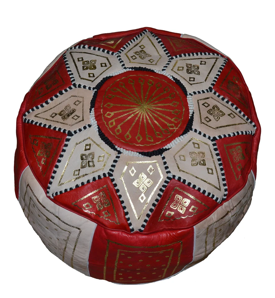 Pouf Moroccan Hassock Pooff Leather Genuine Pouff Ottoman Footstool Medium Red - Image 1 of 4