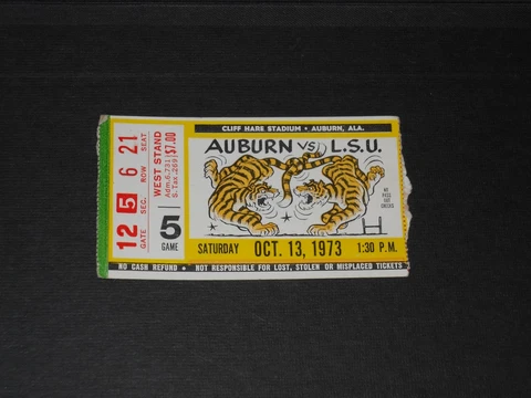 Vintage October 13, 1973 Auburn Tigers v. LSU football ticket Phil Neel artwork Cover