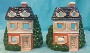 Ceramic Cottage House Tealight Candle Holders Set of 2 Open Back Homemade - Picture 1 of 5